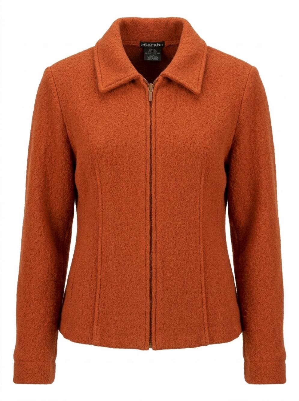 Sarah Ladies 100% Wool Pumpkin Full Zip Jacket Long Sleeve Women Size XL